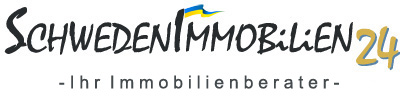 Logotyp för Schwedenimmobilien24, en fastighetsmäklare, med en svensk flagga som detalj.